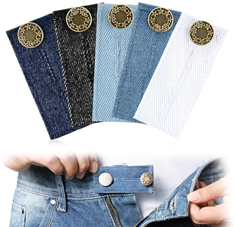 Extensor de cintura para pantalones, 5PCs Extensores de Botones, Extensor Pantalon Embarazada, Ajustables Botones para Jeans,Extensión De Botón de Metal para Jeans Pantalones, 8.3 x 3.5cm (5 Colores)