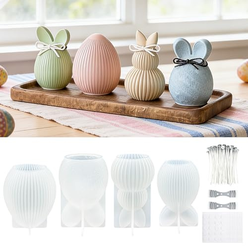 TZEKING Moldes de silicona de conejo de Pascua,4 Piezas Molde de silicona para velas+20 Piezas Mini Luces de Globo LED,Moldes de Conejo,Conejo de Pascua,Para Hacer Adornos De Pascua