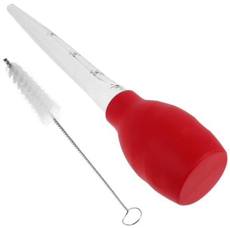 COLLBATH Silicone Turkey Baster with Cleaning Brush, Small Red Food-grade Silicone Oil Tube for Marinating Beef Chicken, Kitchen Meat Basting Tool for Roasting and Grilling
