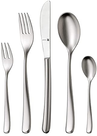 WMF Vision Edelstahl Besteck Set 6 Personen, Essbesteck Set 30 teilig, Hohlheftmesser, Cromargan protect mattiert, kratzbeständig, spülmaschinenfest