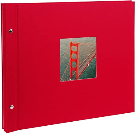goldbuch 28984 Schraubalbum mit Fensterausschnitt, Bella Vista, 39 x 31 cm, Fotoalbum mit 40 schwarze Seiten mit Pergamin-Trennblättern, Album erweiterbar, Fotobuch aus Leinen, Rot