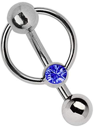 Modern Nature Piercing-Schmuck Genital Piercing Titanium Banana in 1.6 mm, 5 mm Hole Ball and Clamp Ring with Stone in Various Colours