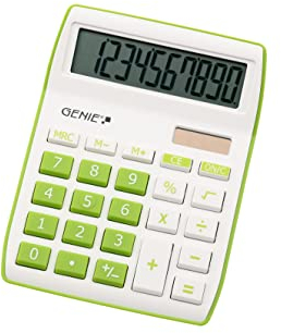 Genie 840 G 10-stelliger Tischrechner (Dual-Power (Solar und Batterie); kompaktes Design) grün