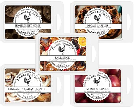 Farm Raised Candles - USA Grown Soy Wax Melts - Fall Spice - Bakery Variety Pack – 5 Pack, 16oz Total – Wax Melts Warmer Scents – Cinnamon, Pumpkin, Pecan Waffles, Cozy Kitchen Scents