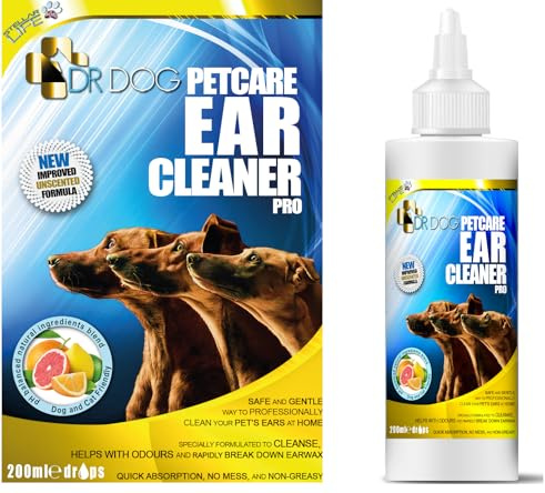 DR DOG Dog Ear Cleaner Drops for Dogs – Helps Remove Wax, Dirt, Odour & Ear Mites – Soothes Itchy Ears, Irritation & Head Shaking – Easy Apply Nozzle – Dog Ear Wash/Ear Flush – 200ml