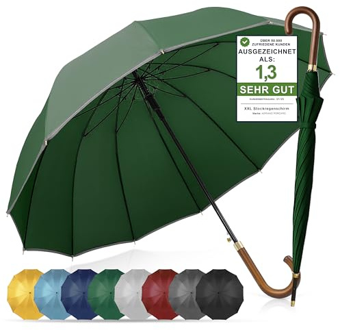 ADRIANO PORCARO® Regenschirm Sturmfest I Ø120cm Schirm I Regenschirm Groß XXL mit Reflektierendem Rand I 12 Streben Stockschirm I inkl. Schirmhülle - Für Herren & Damen I Olivgrün