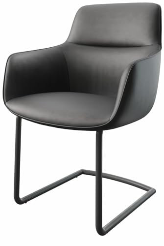 DELIFE Schwingstuhl Pejo-Flex Freischwinger rund Schwarz Echt-Leder Schwarz Taschenfederkern