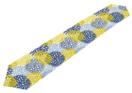 TropicalLife Tischläufer 180 cm lang, gelb, marineblau, Blume, Chrysantheme, Tischläufer für Party, Hochzeit, Küche, Wohnzimmer, dekorative Kommoden, Schal