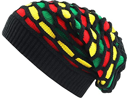 Bandelt Rasta Jamaika-Beanie, Reggae-Mütze, mehrfarbig, Slouchy Baggie, Beanie, Skullies, Gorro-Rasta-Mütze für Herren und Damen