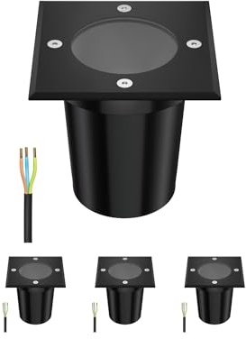 ledscom.de 4 Stück Bodeneinbauleuchte RELI für außen, IP67, schwarz, eckig, 11 x 11cm, 1x GU10 max. 15W