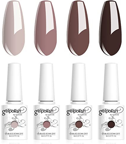 Vishine Esmalte de Gel semipermanente, juego de 4 colores, colección de chocolate marrón desnudo, esmalte de uñas UV LED, barniz de manicura 8ml C012