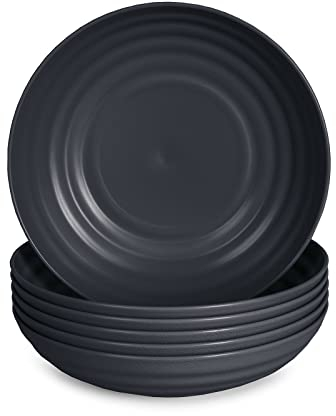 Juego de 6 Piezas de Vajilla Classic en Plástico Duro Reutilizable e Irrompible para Fiestas y Eventos. Grafito (Semi-Hondos 19 cm)