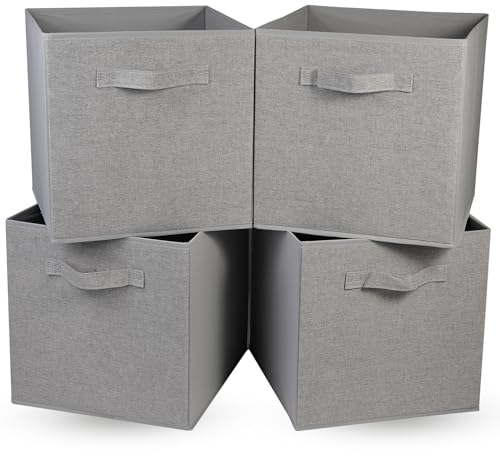 OVAKIA Faltbare Aufbewahrungsbox aus Stoff, 30 x 30 x 30 cm Aufbewahrungswürfel ohne Deckel, Zusammenklappbarer Schrank mit Griffen Organizer für Kleidung Würfelregal, 4 er-Pack, Grau