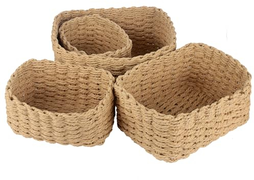 Otauoaea Set di 4 Cestini Portaoggetti, Cestino in Vimini Cestino da bagno catole per Armadio Portaoggetti,Cestino Portaoggetti Intrecciato in Corda di per Bambini Bambina