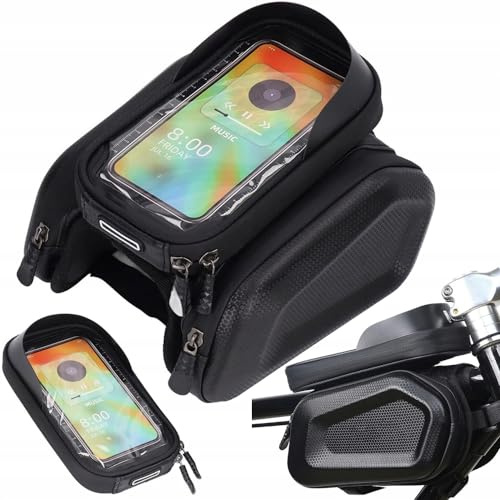 Genérico Bolsa para Cuadro de Bicicleta con 3 Compartimentos | Soporte para Teléfono Desmontable para Móviles de hasta 7´´ + 2 Bolsos Laterales | Fuerte e Impermeable - 16x9cm & 20x11cm
