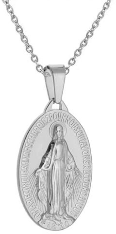 Kritz Damen Halskette Heilig Jungfrau Maria Gold Silber - Schmuck Anhänger Wundertätige Medaille Oval - Modisches Geschenenk für Frauen (Silber)