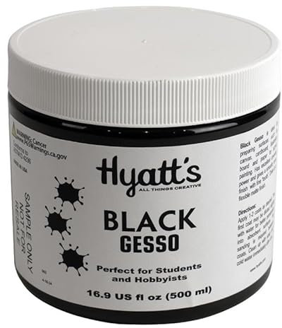 Hyatt's Black Acrylic Gesso Primer – 16 fl oz, Made in USA, Perfect for Painting Students and Hobbyists, Conforms to ASTM-D 4236