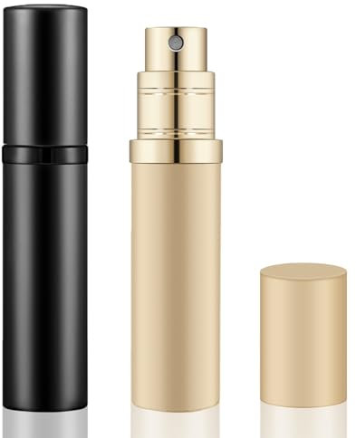 yuejuhe 5ml Atomizzatore di Profumo Ricaricabile, Mini Porta Profumo da Viaggio, Nebulizzatore Profumo, Dispenser Profumo Portatile da Borsetta (Nero + Oro)