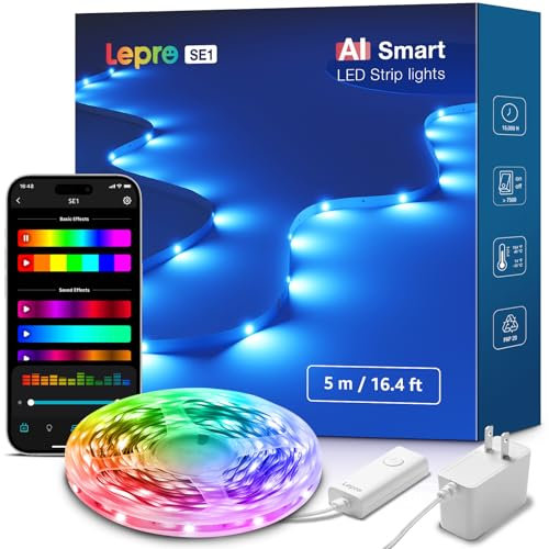 Lepro SE1 AI RGB Striscia LED 5M,Smart Strisce LED,Luci Natale per Camera da Letto,Funziona con Alexa/Google Assistant,Musica Sincronizza per Gaming Festa,Progettista Illuminazione AI Personalizzato
