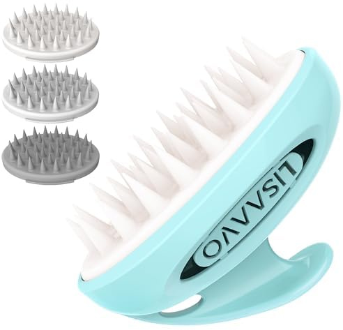 ‌Lisaavo 3-in-1 Scalp Massager for Hair Growth & Head Relaxation - Soft Silicone Bristles Shampoo Brush, Ergonomic Design for Women, Men & Pets Brush (Blue)