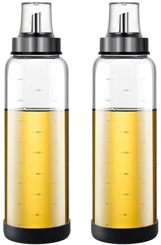 volumoon Dispensador de Aceit, 2 Piezas 500 ml Botella Dispensadora de Vinagre de Aceite de Oliva, Botella de Vidrio de Aceite de Oliva con Escala, Botella de Aceitera para Cocinar, Barbacoas, Pasta