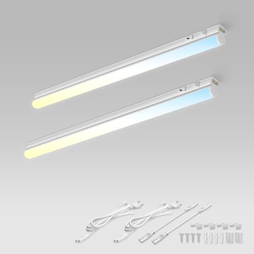 ALUSSO 2er Set Unterbauleuchte Küche LED 8W 800lm, 3CCT 3000K 4000K 6500K Unterbau Schrankbeleuchtung mit Schalter und Kabel, 58cm LED Lichtleiste Küche 230V, Unterbauleuchte Lightbar Weiß