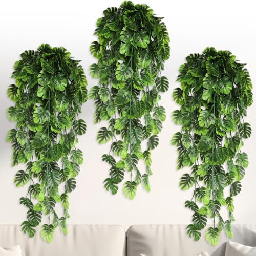 CEWROM Künstliche Hängepflanzen, 3 Stück Kunstpflanze Hängend 80cm Lang Wartungsfreie Künstliche Pflanzen Rebe Geeignet für Hochzeit, Garten, Hängekörbe, Wand Dekoration