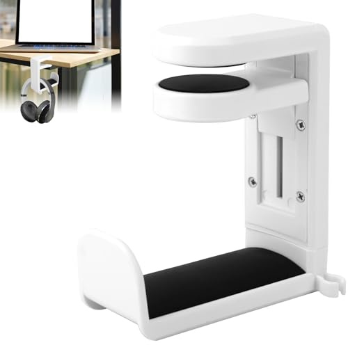 Soporte para Auriculares Mesa, Plegable con Clip en C Auriculares Soporte Debajo del Escritorio con Asa Retráctil para Accesorios de Juegos de PC en Casa (Blanco)