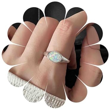 Cybche Anello Opale Ovale Boho In Argento Anello Aperto Regolabile In Pietra Di Luna Anello Minimalista In Pietra Opale Bianca Anelli Per Le Nocche Delle Dita Anelli Di Nascita Dichiarazione Gioielli