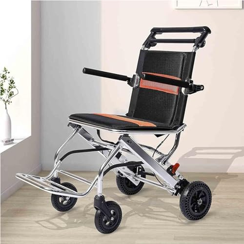 Silla de ruedas plegable ligera para adultos, silla de transporte portátil de aluminio, fácil de plegar para embarcar y viajar