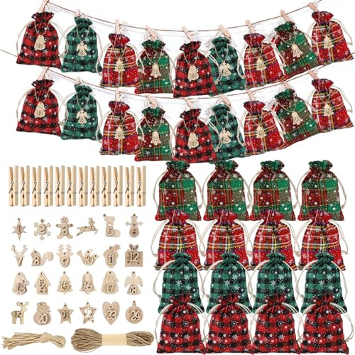 Advent Calendar for Filling 2025, Jute Bags Advent Calendar Fill Yourself Fabric for Children Large Gift Bags Christmas 24 Fabric Bags for DIY Christmas Decoration
