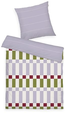Tom Tailor Linge de lit Soft Renforcé, 65 x 100 cm + 160 x 210 cm, 100% Coton/Renforcé, avec Motif réversible et Fermeture éclair colorée, Bold Check Violet, Vert (Soft Lilac, Moss Green & Off White)