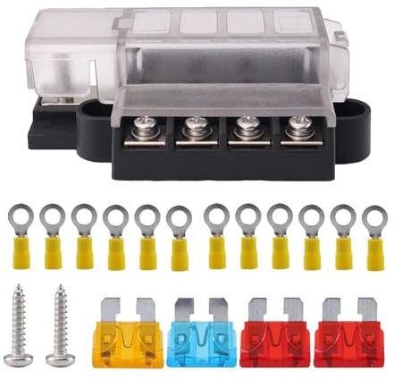 Caja de fusibles de 4 vías de 32 V, bloque de fusibles de hoja 1 en 4 salidas, protección de repuesto de 100 A, soporte de fusibles impermeable para barco, camión, caravana