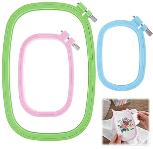 3 Pack Size Square Embroidery Hoops, Plastic Cross Stitch Hoop, Reusable Embroidery Hoop for DIY Sewing Project(Multi Color)