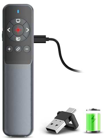 VOVIGGOL Telecomando wireless ricaricabile Powerpoint per laptop, USB tipo C 2 in 1 PPT presentazione telecomando clicker presentatore puntatore per presentazioni Windows Mac Linux