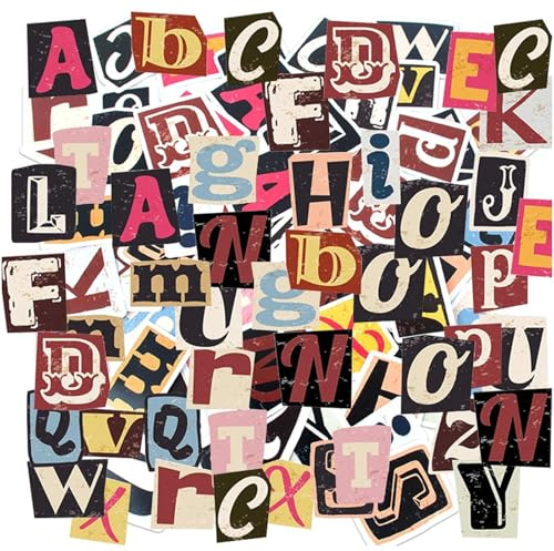 Lettera adesiva vintage, 104 pezzi adesivi alfabeto Scrapbooking, impermeabile e durevole, multicolore retrò lettere adesive per scrapbooking, biglietti di auguri e lavori manuali