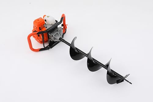 IMJ‑Global - Trivella a benzina 52 cc, 1,46 kW (circa 2 CV) con motore a 2 tempi, miscela di benzina e olio (25:1), trapano da giardino con 3 punte (Ø 100 mm, 150 mm, 200 mm), con asta di prolunga e