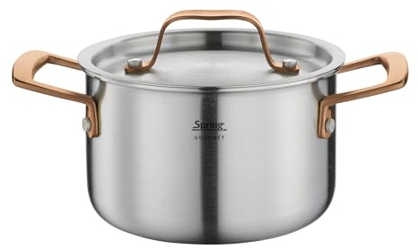 Spring Kochtopf GOURMET, mehrschichtiger Topf mit Deckel aus Edelstahl, backofengeeignet, mit Innenskalierung, Ø 16 cm, Höhe 10 cm, 2 Liter, roségold