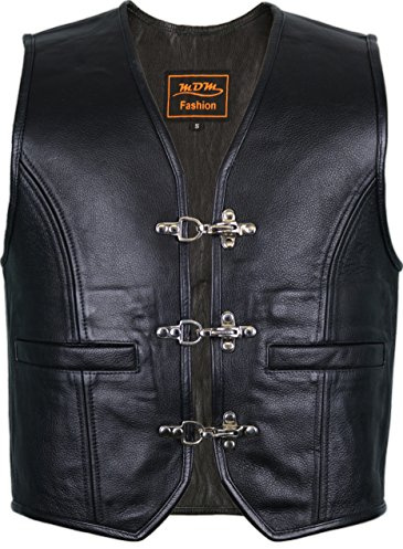 MDM - Chaleco de piel para moto, piel auténtica en el interior y exterior (L)