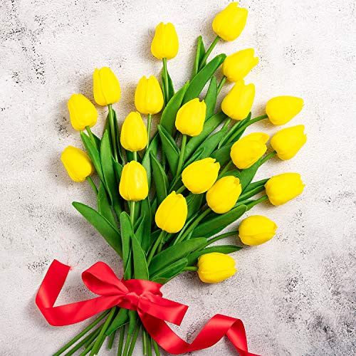 Whaline 20 st konstgjorda blommor falsk tulpanbukett verklig touch fejk tulpan gUL