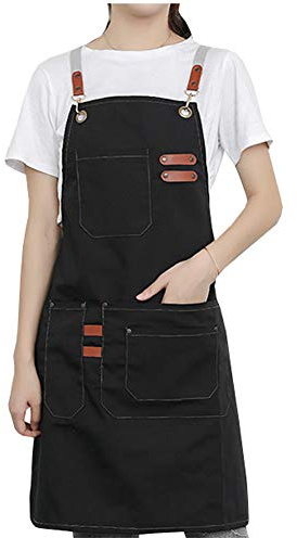 Watwass Negro Delantal Camarero Peluqueria Chef Ajustables Delantal Cocina Hornear Jardín Barbacoa