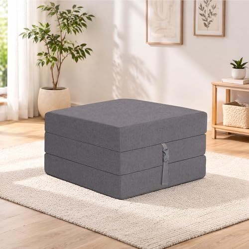 SAPPHIRE Folding Mattress Cube Z Bed Space Saving Futon Single Size Foldable Portable Guest Travel Z Bed Mattress (Grey)