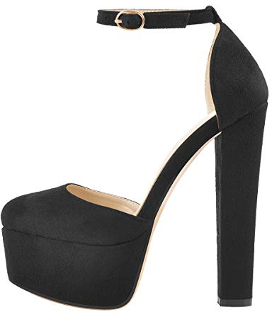 Only maker Damen Riemchenpumps Mary Jane Schuhe Plateau Pumps Block High Heels Wildlederoptik Schwarz 44 EU