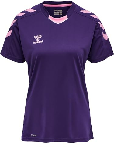 hummel Core XK Poly Jersey Camiseta Deportiva de Manga Corta para Mujer, Camiseta para Deporte, Gimnasio, Fitness, Camiseta de 100% poliéster, Cuello Deportivo con Inserto Frontal, Transpirable y de