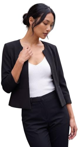 Roman Originals Cropped Bolero Jacket for Women UK Ladies Wedding Guests Shrug Jacquard Tailored Fitted Blazer Smart Work Formal Evening Short Round Collar 2 Pockets