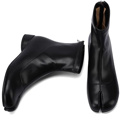 Cuctos Tabi Boots Split Toe Stivaletti per le Donne Giapponesi Ninja Scarpe Tacco Basso Tacco Blocco Stivaletti Stivali in Pelle Artificiale, nero, 37 EU