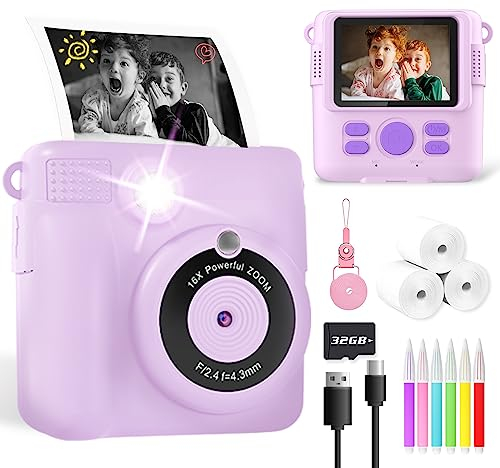 YORKOO Kids Camera for Girls Boys, Instant Camera for Kids with Print Photo Paper, 1080P HD Digital Camera Toy, Birthday Gifts for 3 4 5 6 7 8 9 10 Years Old Girl, Video Recorder, 32GB SD Card