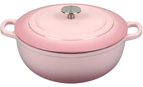 EDGING CASTING Olla holandesa de hierro fundido esmaltado con tapa, horno holandés redondo para hornear pan, horno de pan, 5 cuartos de galón, color rosa