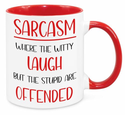 Sarcasm Explanation Mug - Funny Novelty Gift Silly Present Mug Birthday Christmas for Mum Dad Friend Sister Brother Grandparents for Man Woman Secret Santa Work Quotes (Red)