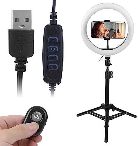 LED-Ringljus 10'' Selfie-Ringljus, LED-Ringljus Ringljus med Stativstativ Mobilhållare för Sminkvideostudio med -fjärrkontroll-Inbyggt batteri